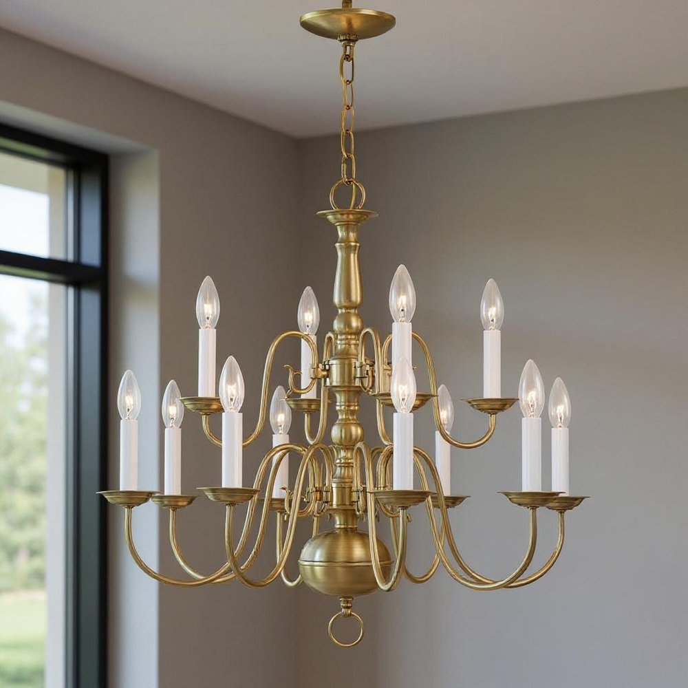 Twelve Light Dimmable Chandelier With Shades