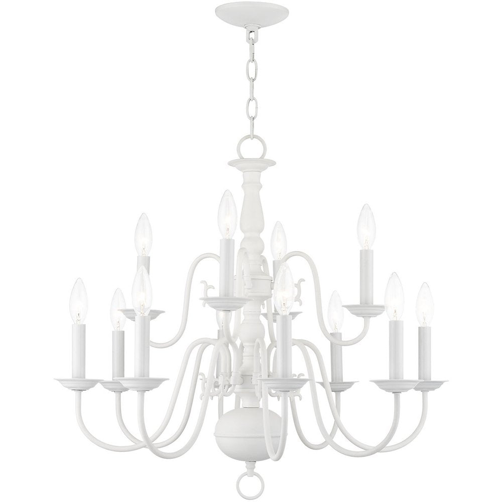 White Twelve Light Dimmable Chandelier With Shades