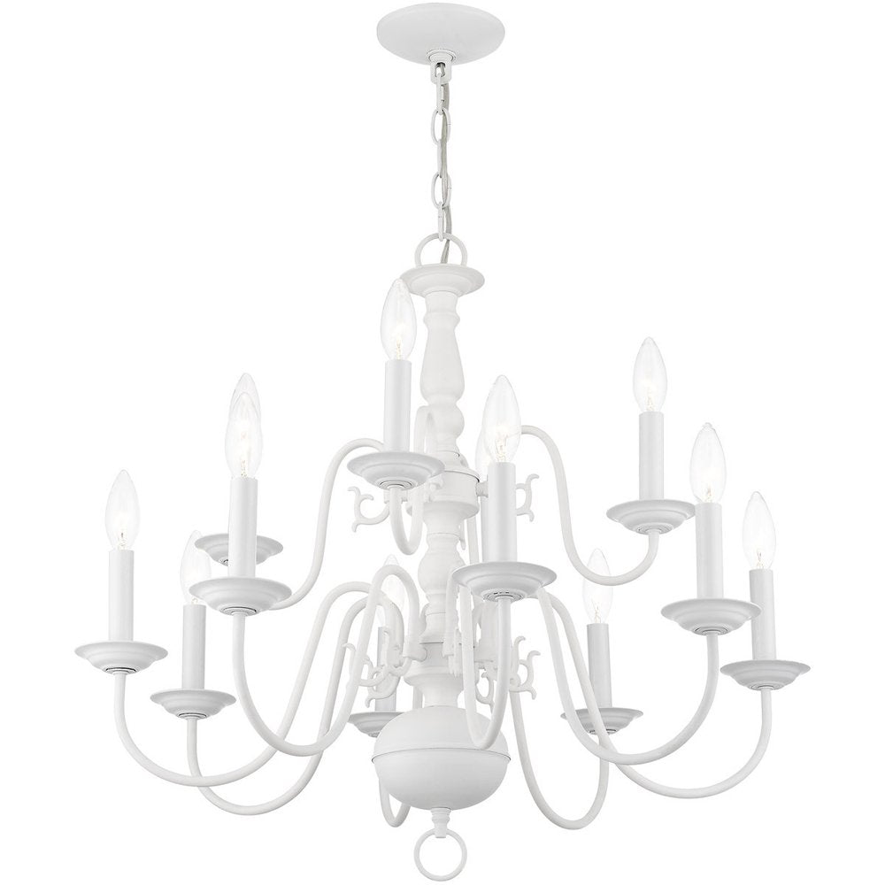 White Twelve Light Dimmable Chandelier With Shades