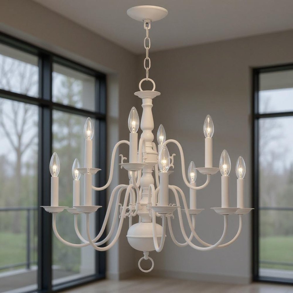White Twelve Light Dimmable Chandelier With Shades