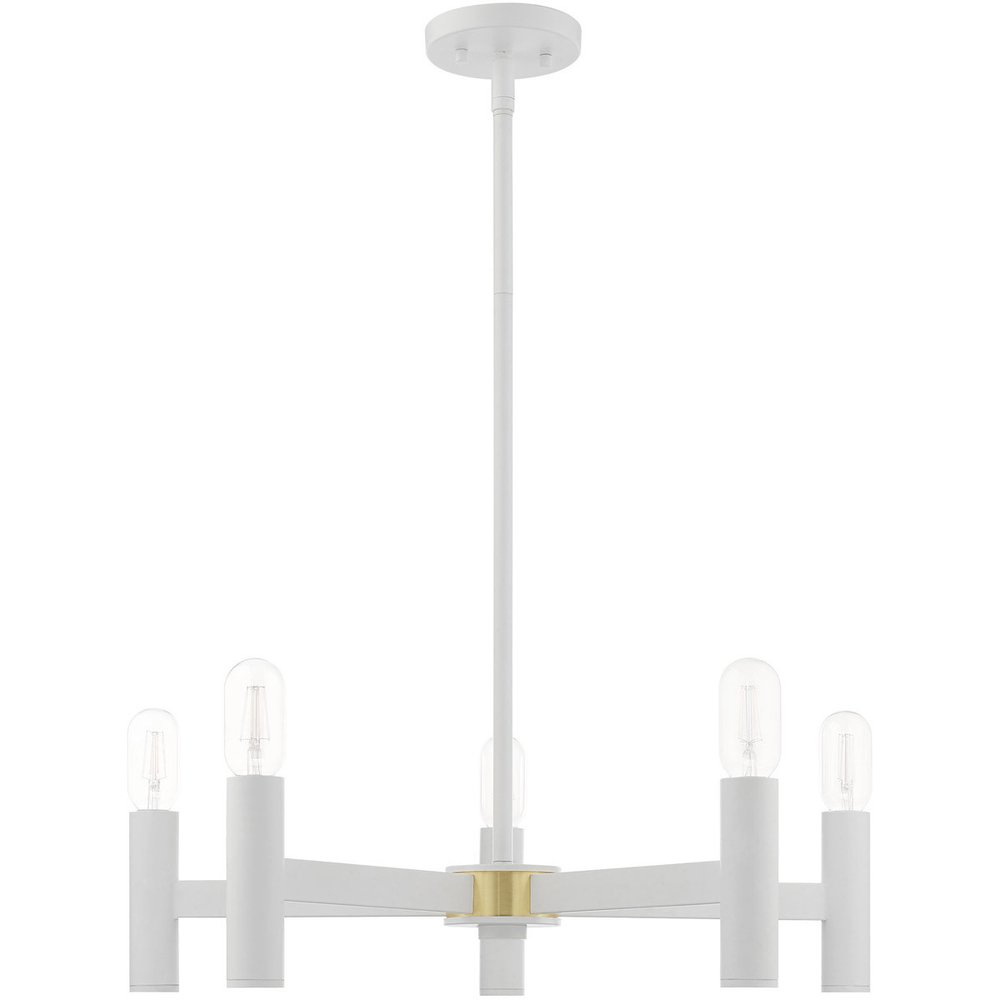 White Five Light Dimmable Chandelier With Shades
