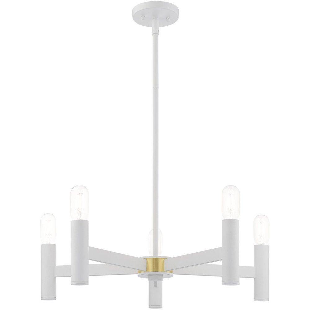 White Five Light Dimmable Chandelier With Shades
