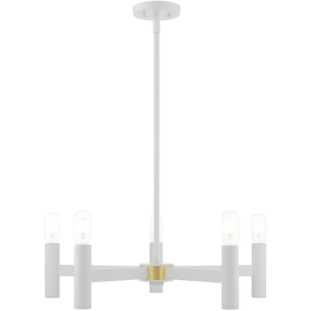 White Five Light Dimmable Chandelier With Shades
