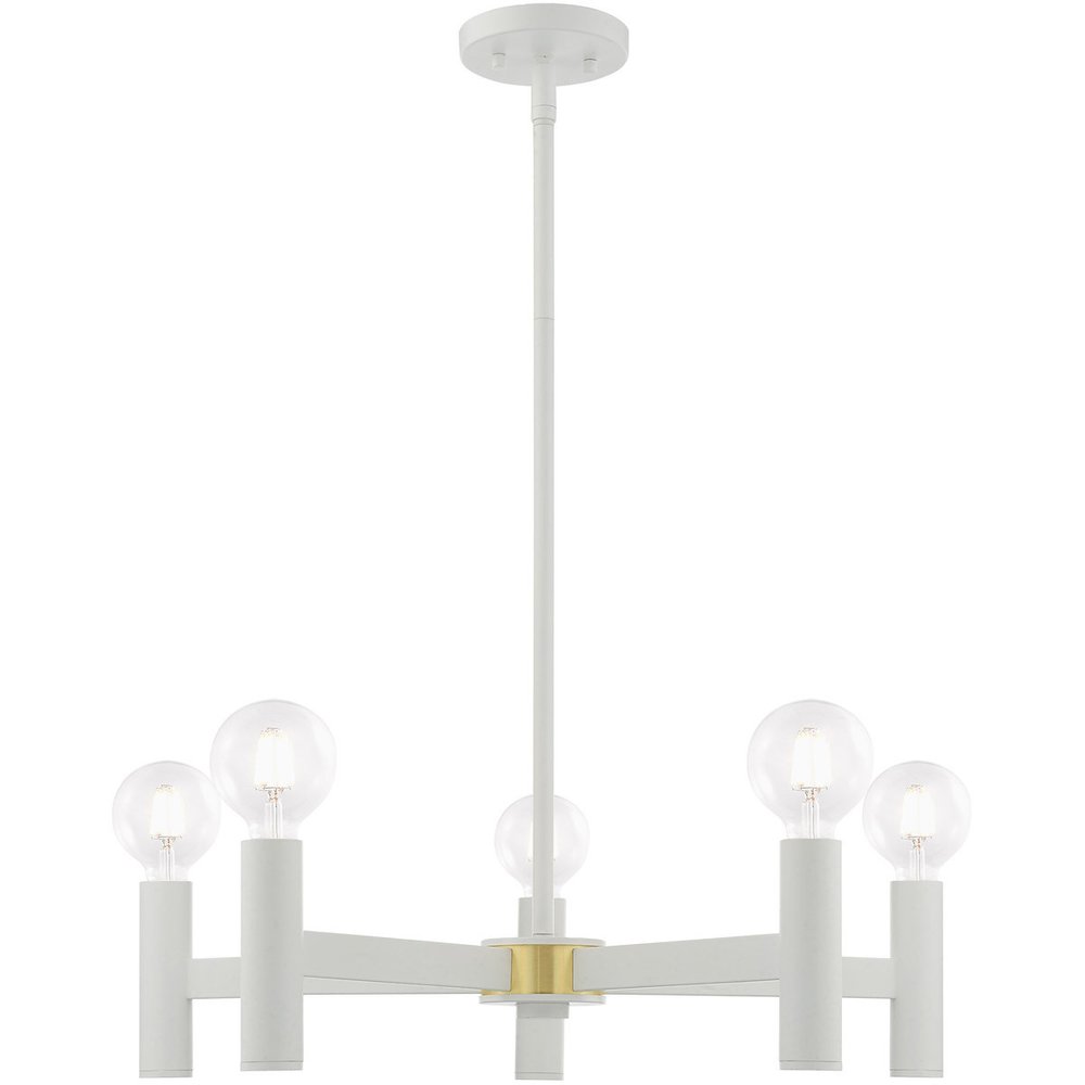 White Five Light Dimmable Chandelier With Shades