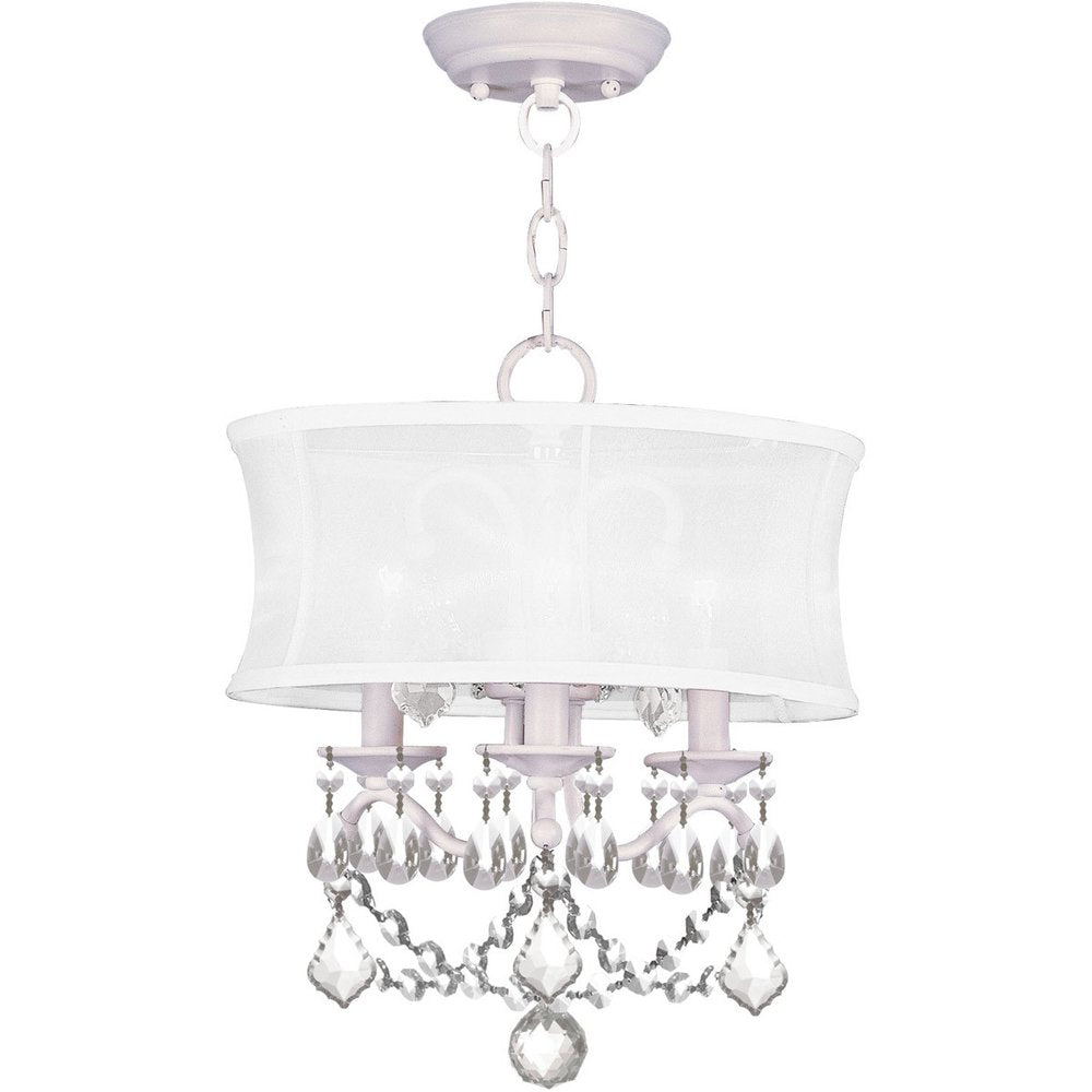 White Three Light Dimmable Chandelier With Shades