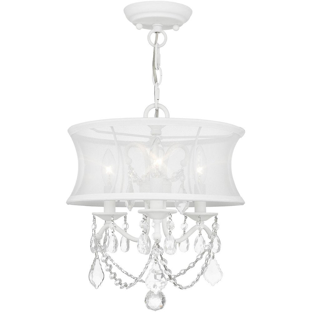 White Three Light Dimmable Chandelier With Shades