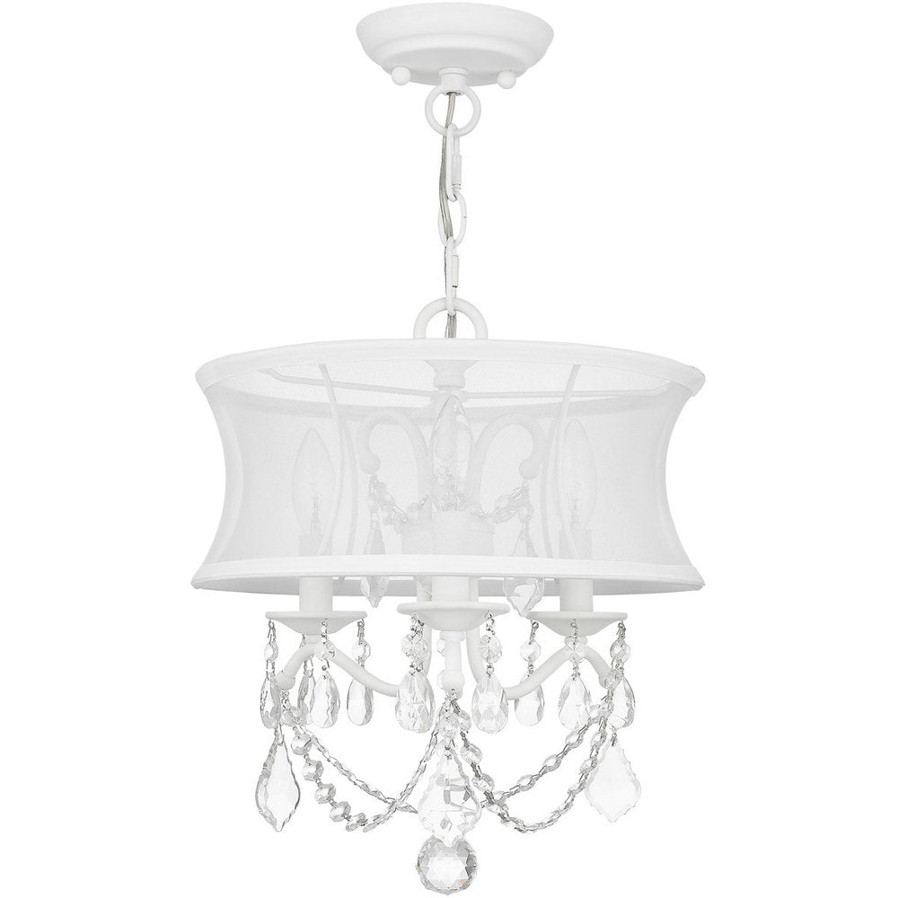White Three Light Dimmable Chandelier With Shades