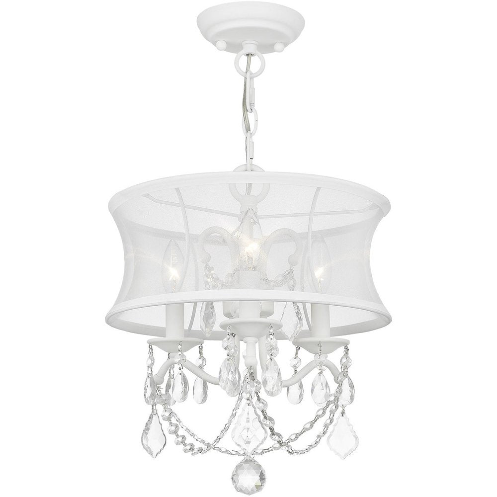 White Three Light Dimmable Chandelier With Shades