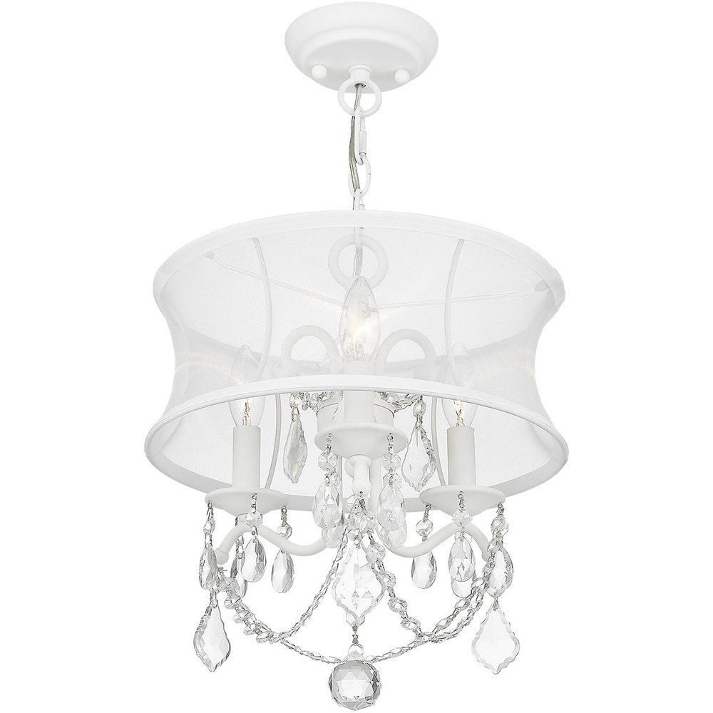 White Three Light Dimmable Chandelier With Shades