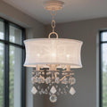 White Three Light Dimmable Chandelier With Shades