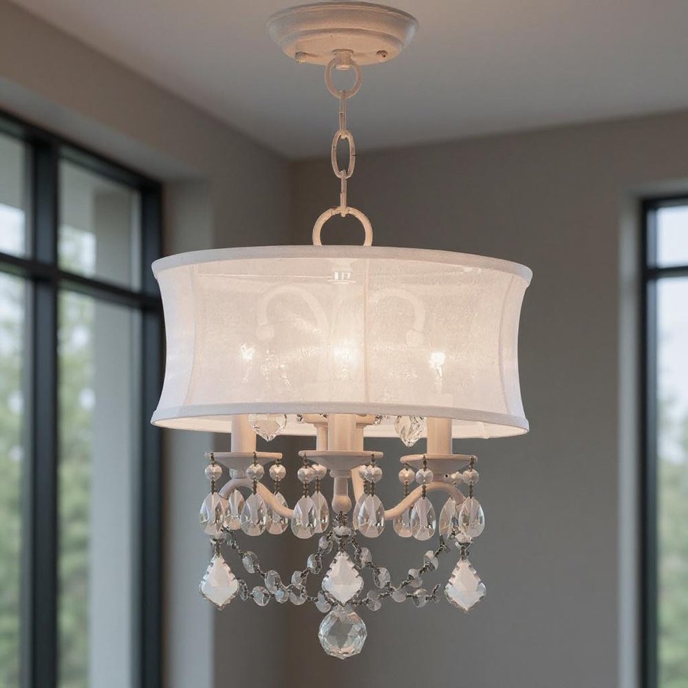 White Three Light Dimmable Chandelier With Shades