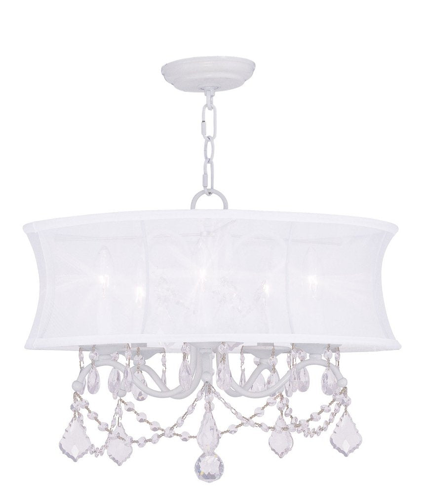 White Five Light Dimmable Chandelier With Shades