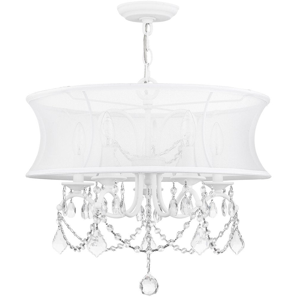 White Five Light Dimmable Chandelier With Shades