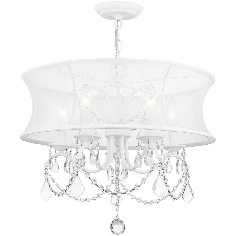 White Five Light Dimmable Chandelier With Shades