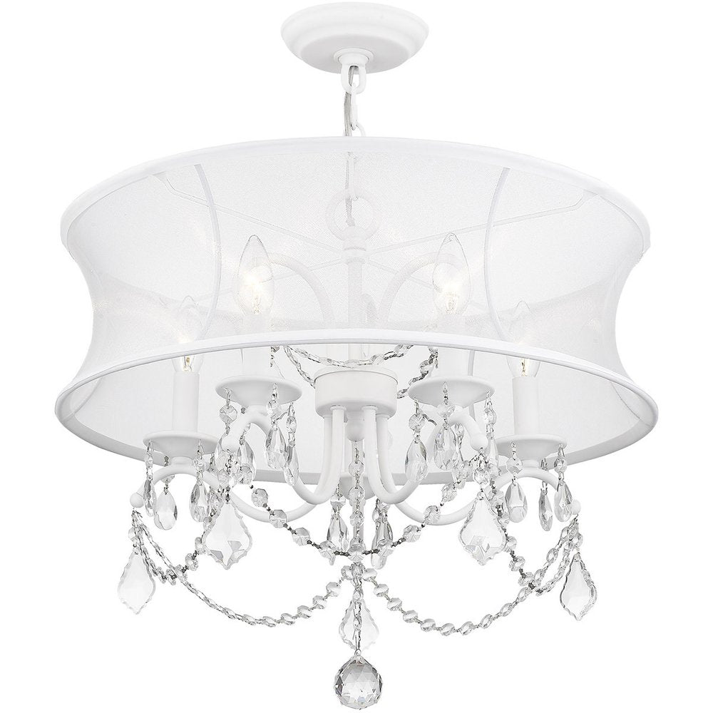 White Five Light Dimmable Chandelier With Shades