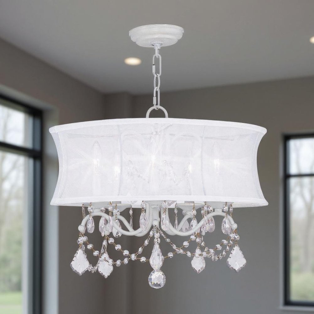 White Five Light Dimmable Chandelier With Shades