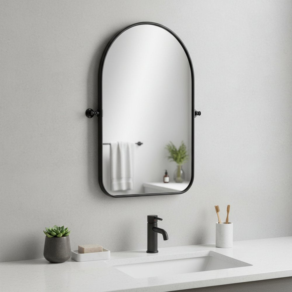 32" Black Arch Metal Swivel Framed Accent Mirror