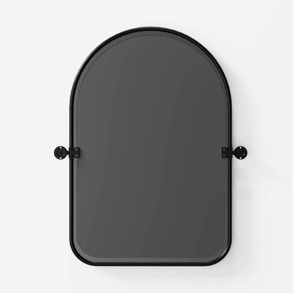 32" Black Arch Metal Swivel Framed Accent Mirror