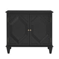 34" Black Wood Carved Geometric Accent Cabinet With Two Doors