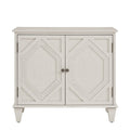 34" White Wood Carved Geometric Accent Cabinet With Two Doors