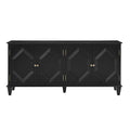 66" Black Wood Carved Geometric Accent Cabinet With Four Doors