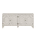 66" White Wood Carved Geometric Accent Cabinet With Four Doors