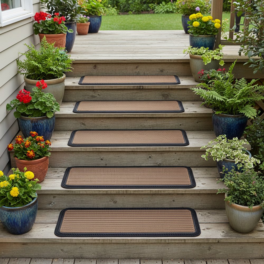 Set Of Six Black And Natural Polypropylene And Rubber Stair Treads