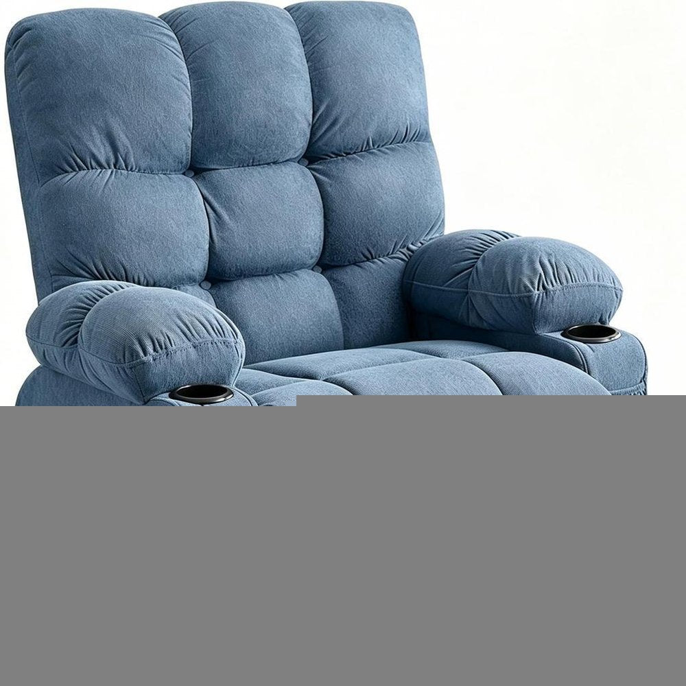 39" Blue Tufted Chenille Heated Massage Manual Rocker And Swivel Recliner With USB