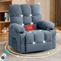 39" Blue Tufted Chenille Heated Massage Manual Rocker And Swivel Recliner With USB