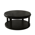 32" Black Wood Floor Shelf Beaded Round Coffee Table