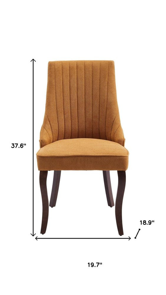 Set of Two Yellow and Brown Tufted Dining Side Chairs