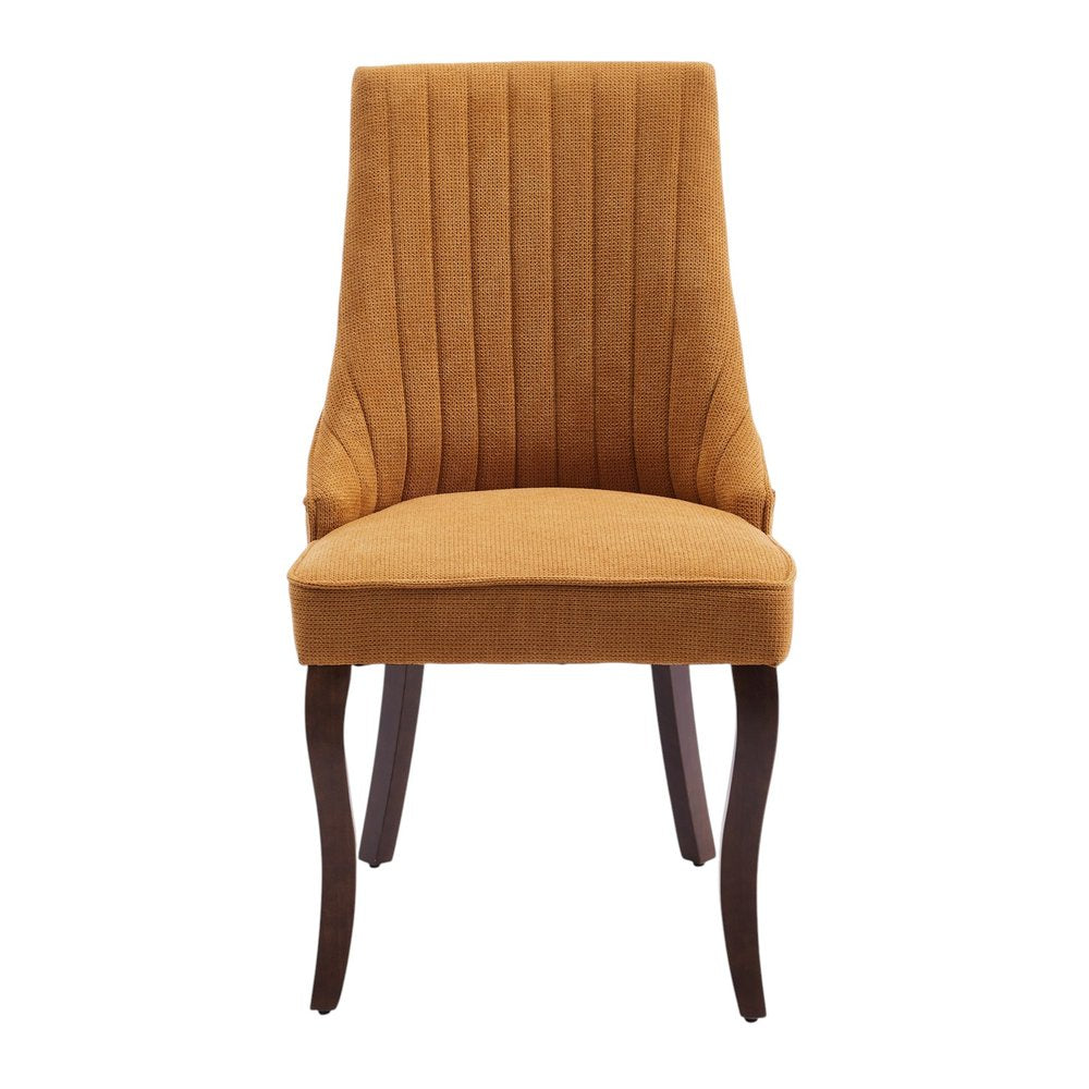 Set of Two Yellow and Brown Tufted Dining Side Chairs