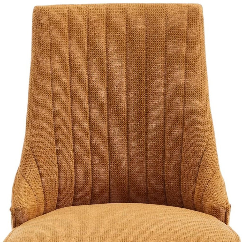 Set of Two Yellow and Brown Tufted Dining Side Chairs