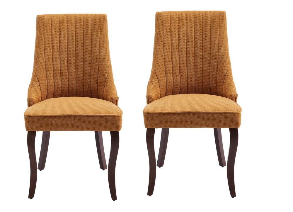 Set of Two Yellow and Brown Tufted Dining Side Chairs