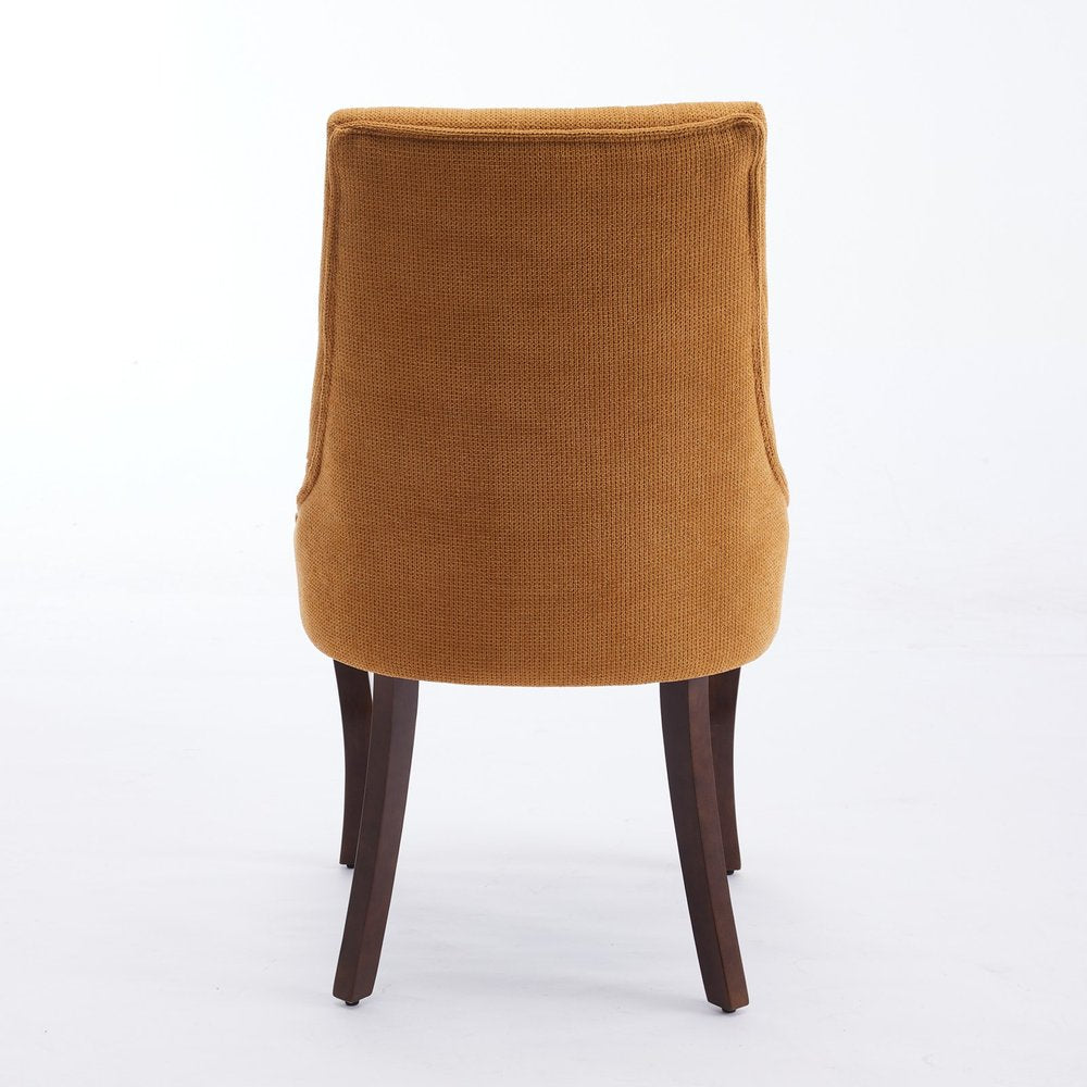 Set of Two Yellow and Brown Tufted Dining Side Chairs