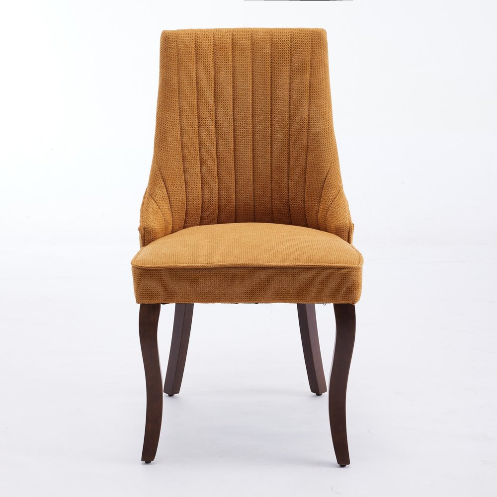 Set of Two Yellow and Brown Tufted Dining Side Chairs