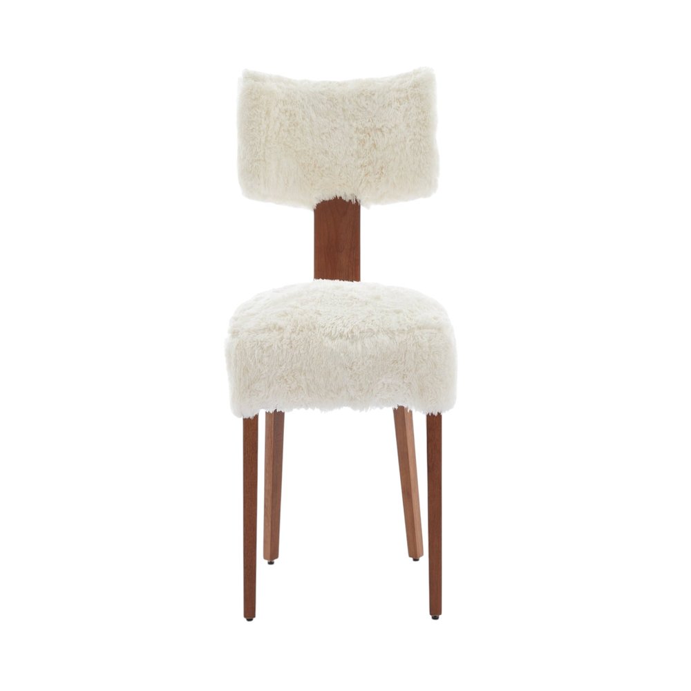 Set of Two White and Brown Tufted Dining Side Chairs