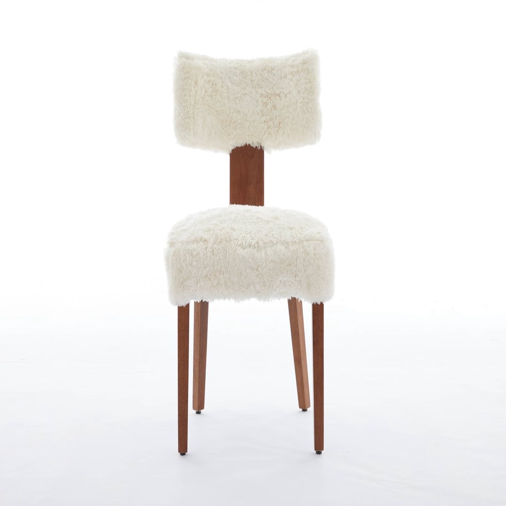 Set of Two White and Brown Tufted Dining Side Chairs