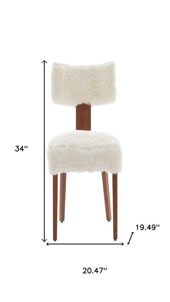 Set of Two White and Brown Tufted Dining Side Chairs