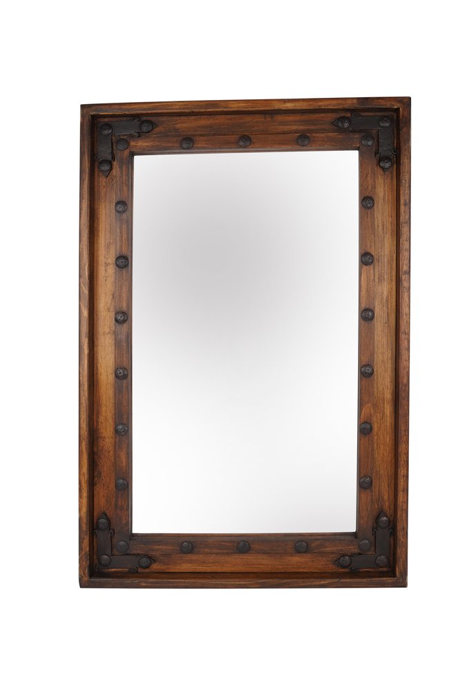 35" Brown Solid Wood Rustic Framed Accent Mirror