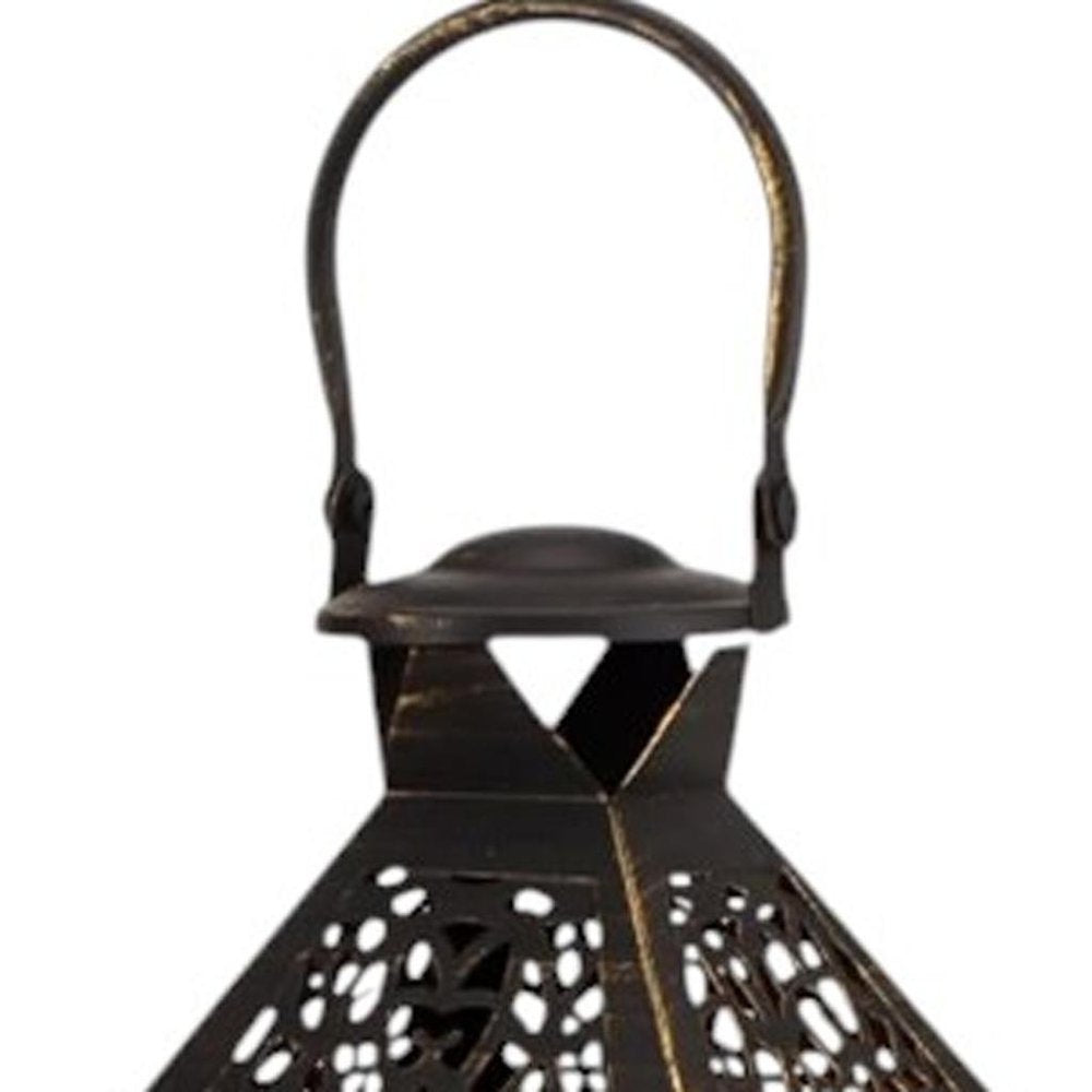 Set of Two Black Filigree Metal Tabletop Lantern Candle Holders