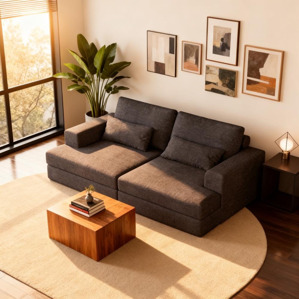94" Gray Chenille Modular Stainless Steel Sleeper Sofa With Toss Pillows