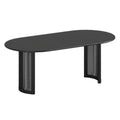 79" Black Solid Wood Double And Rattan Pedestal Base Oval Dining Table