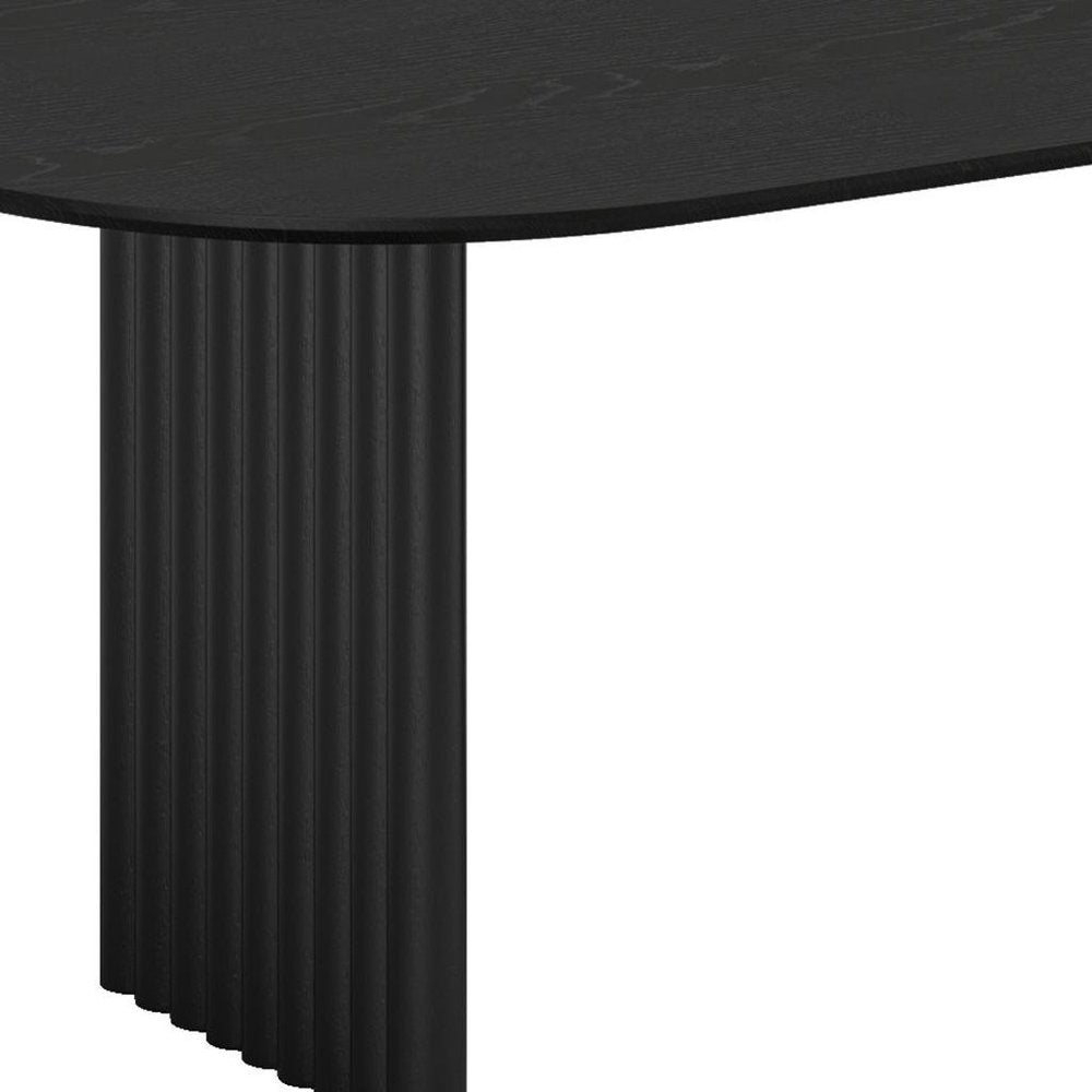 79" Black Solid Wood Double Pedestal Base Oval Dining Table
