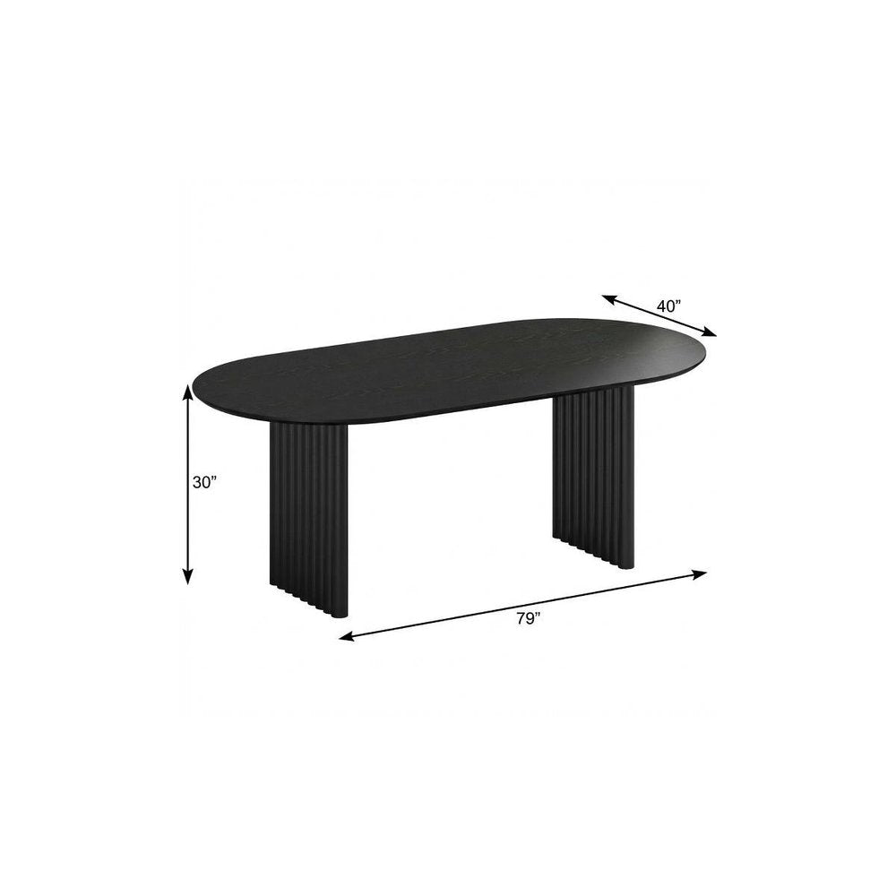 79" Black Solid Wood Double Pedestal Base Oval Dining Table