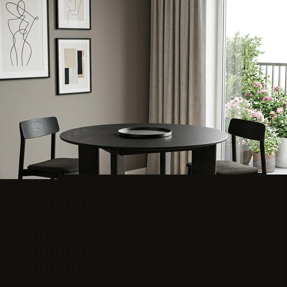 45" Black Solid Wood Round Top Dining Table