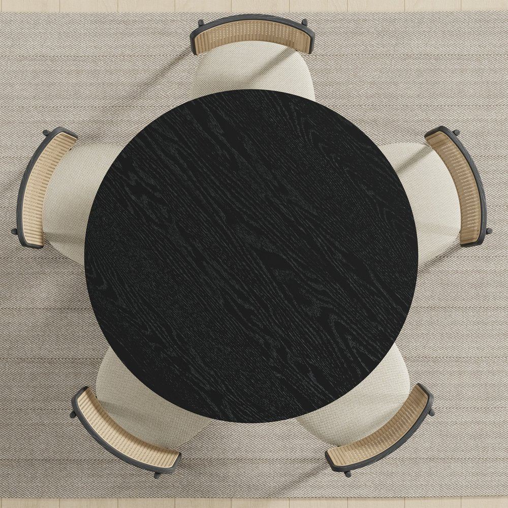 45" Black Solid Wood Round Top Dining Table
