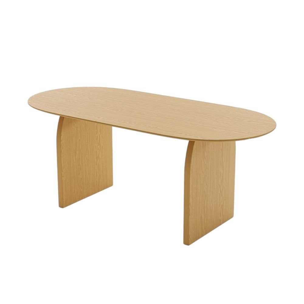 33" Natural Solid Wood and Wood Double Pedestal Base Oval Dining Table