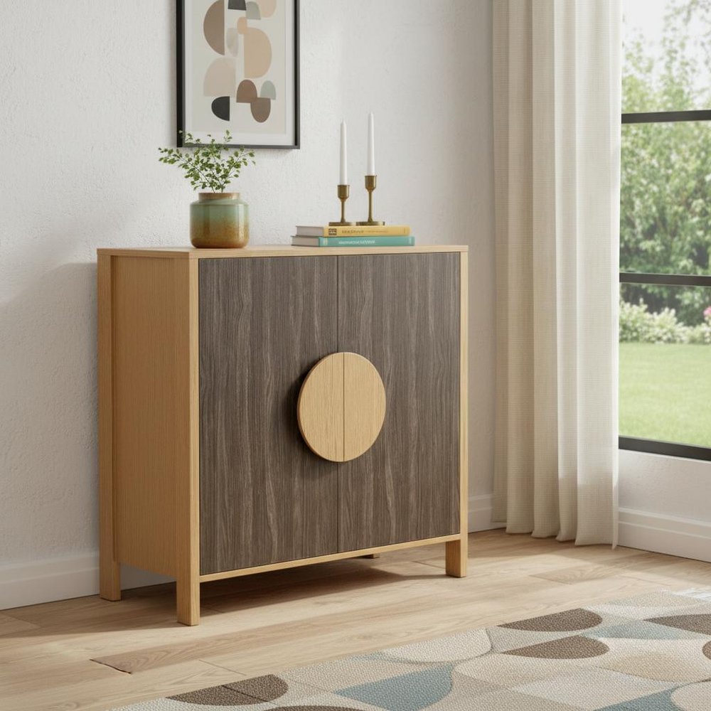 31" Sepia Solid Wood Console Accent Cabinet With Two Doors
