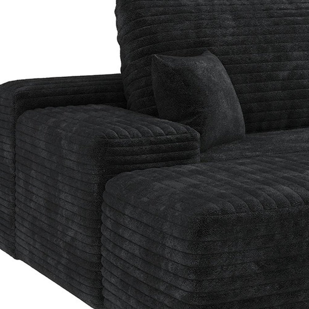 135" Black Corduroy Modular Universal Sofa With Ottoman And Toss Pillows